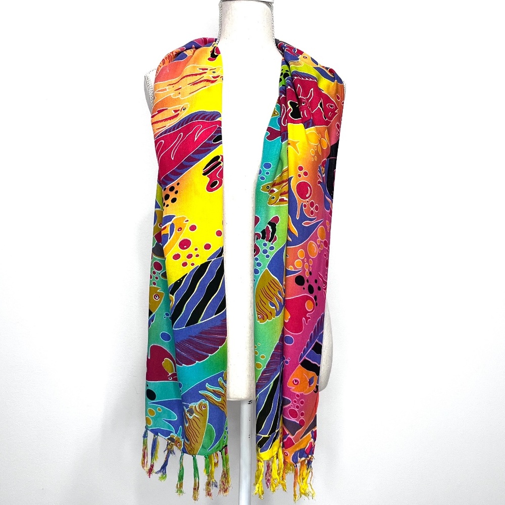 Vintage Kioti Tropical Fish Fringe Scarf